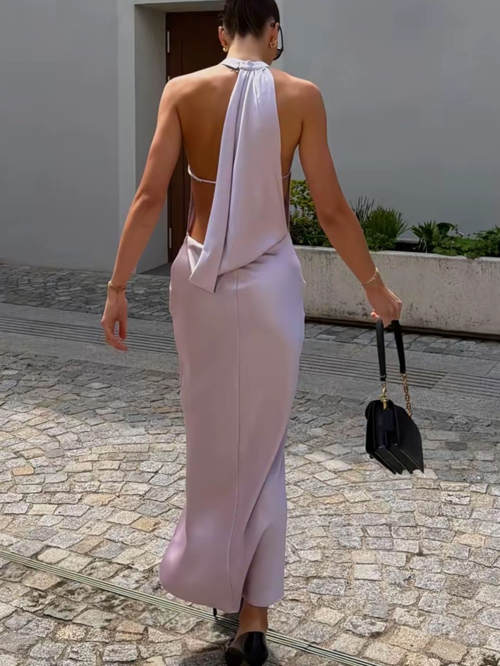 Zara Open-Back Halter Satin Maxi Dress - Lavender - Picture 1 of 7